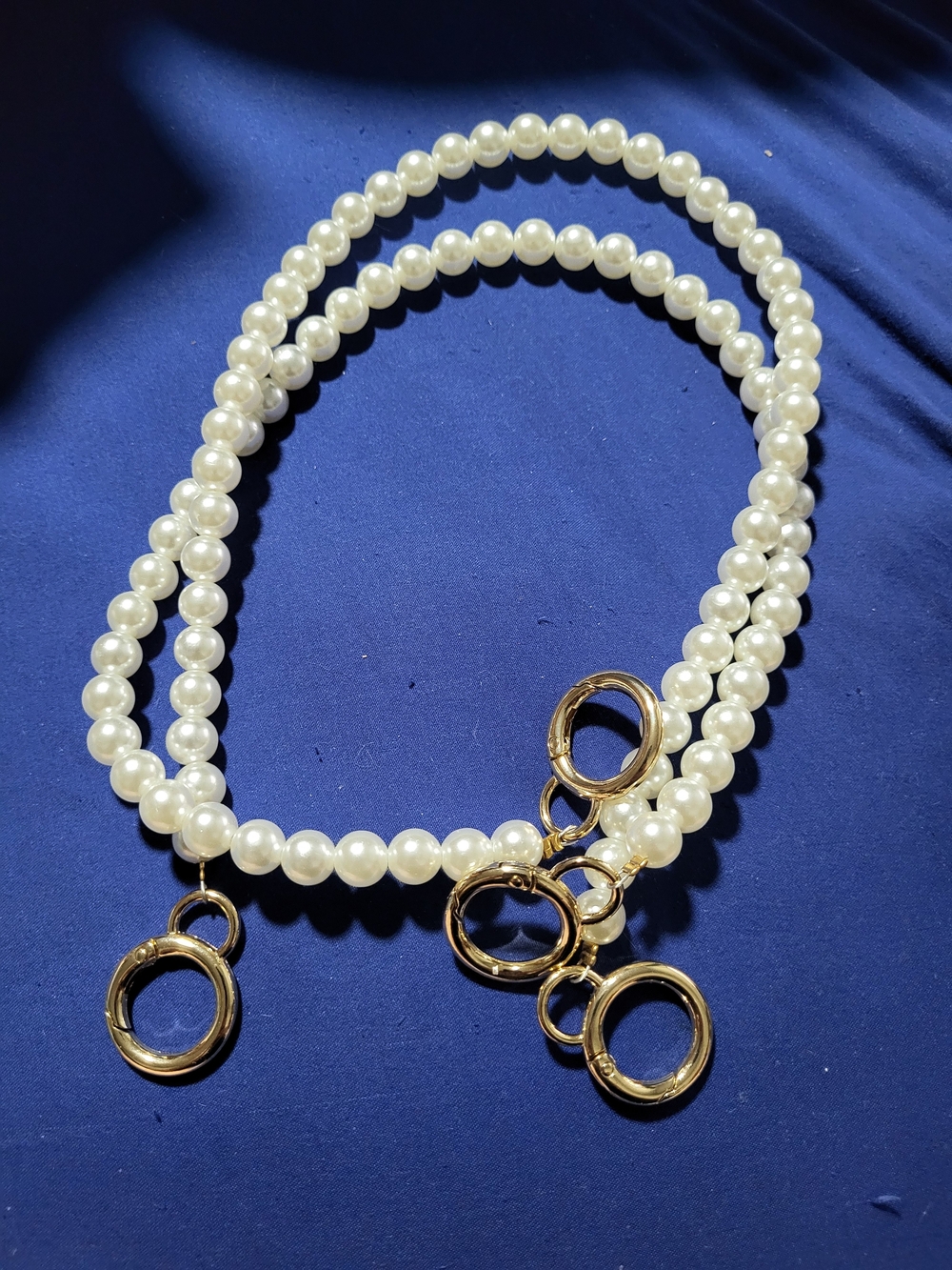 Pearl Beaded Straps with Gold Rings - White
